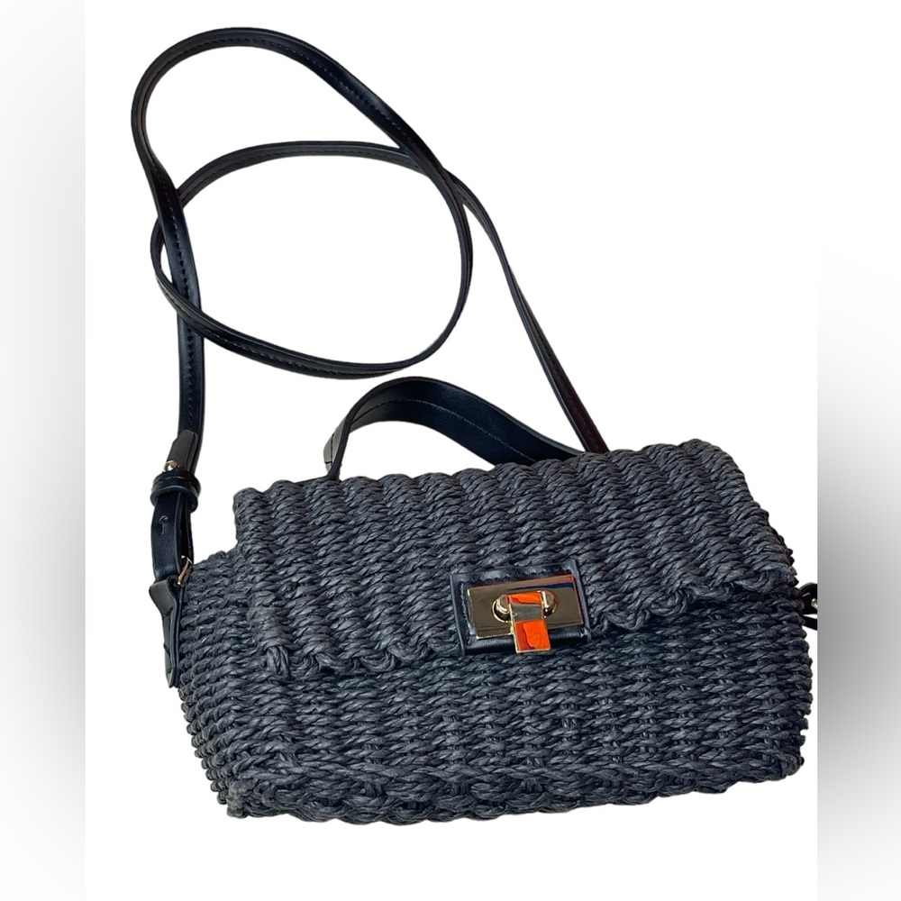 Zara woven cross body box bag black‎
